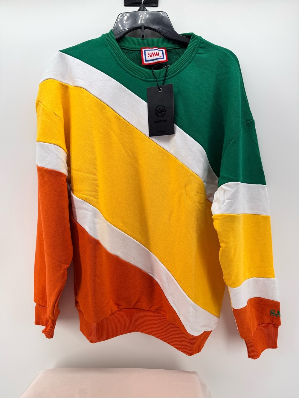 SAW Clothing Color Block Crewneck Sweatshirt Green Yellow Orange White NWT